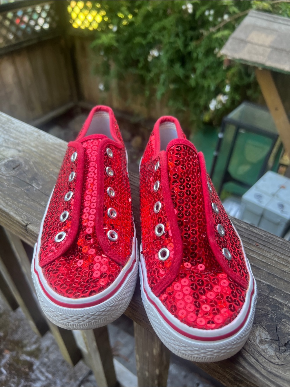 Red Sequin Slip-On Sneakers Shoes